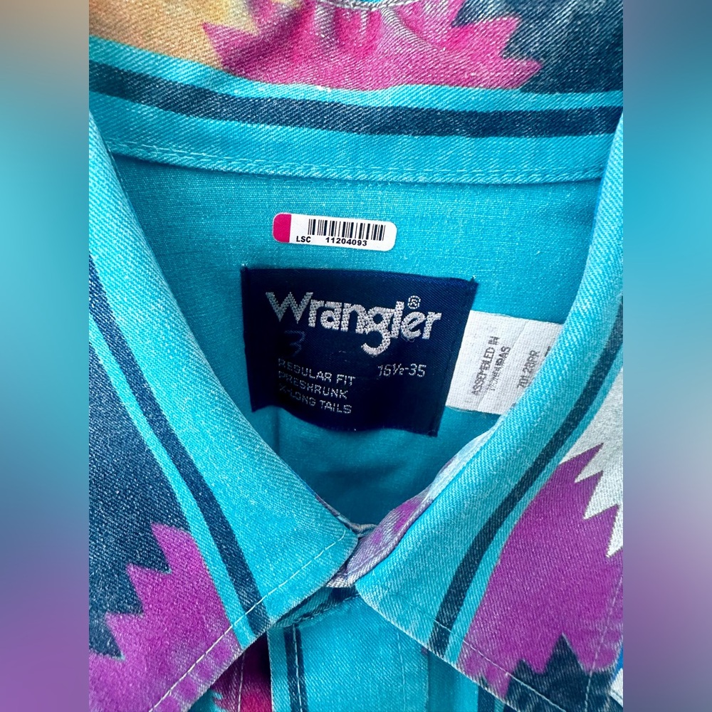 Vintage Wrangler Turquoise and Purple Geometric Shirt - Picture 3 of 8